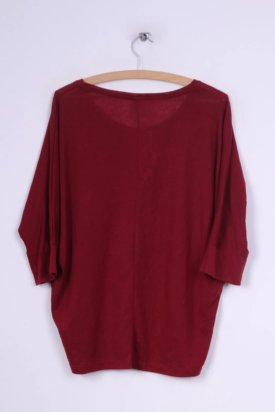 Multiblu Womens XL Blouse Graphic Shirt Bat Sleeve Top Crew Neck Burgundy