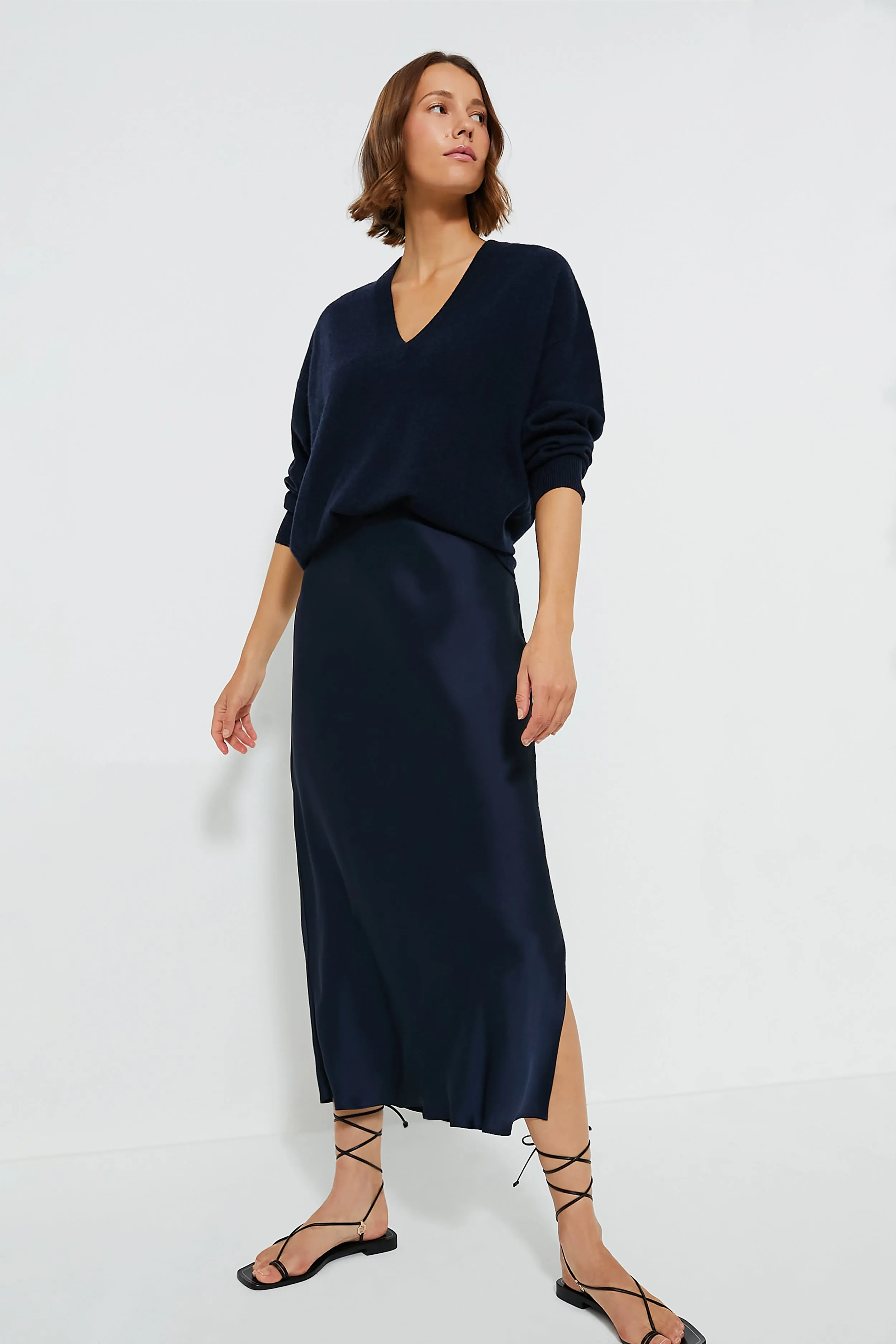 Navy Cashmere Emma V-Neck Boyfriend Sweater