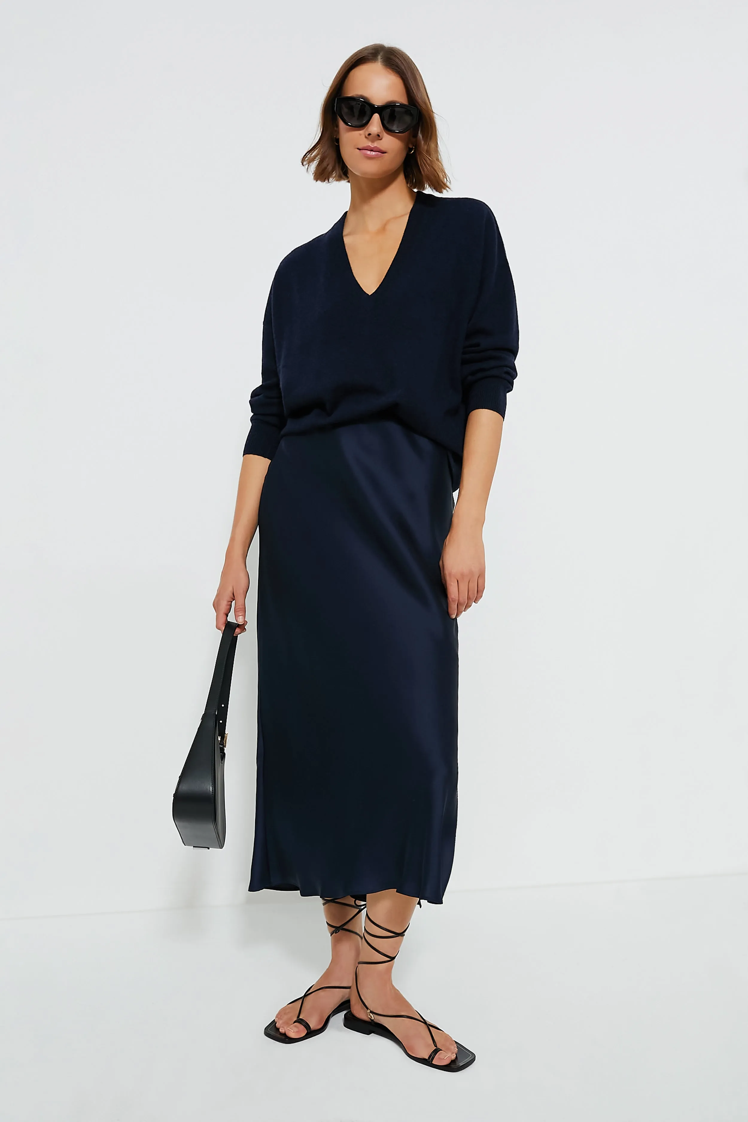 Navy Cashmere Emma V-Neck Boyfriend Sweater