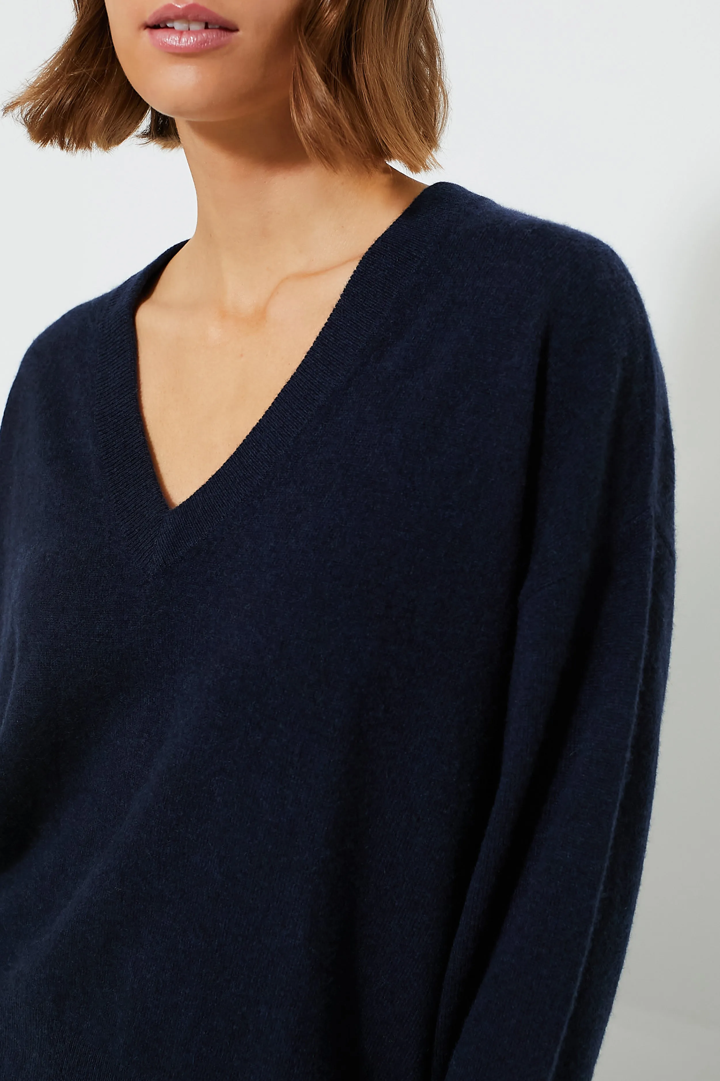 Navy Cashmere Emma V-Neck Boyfriend Sweater