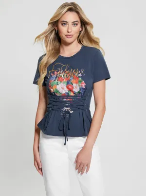 Navy Garden Glow Up Lace T-Shirt Guess