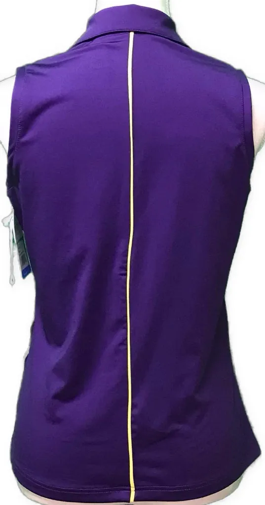 NEW GGBlue Dark Purple Sleeveless 1/2 Zip Polo w/Yellow Accent Size S MSP$75