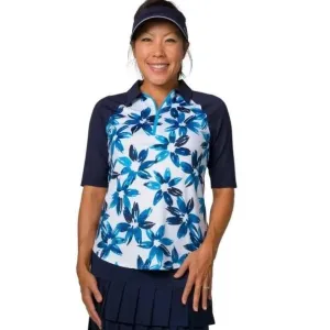 New Women's Jofit Half Sleeve Golf Polo - Blue Water Floral MSP$