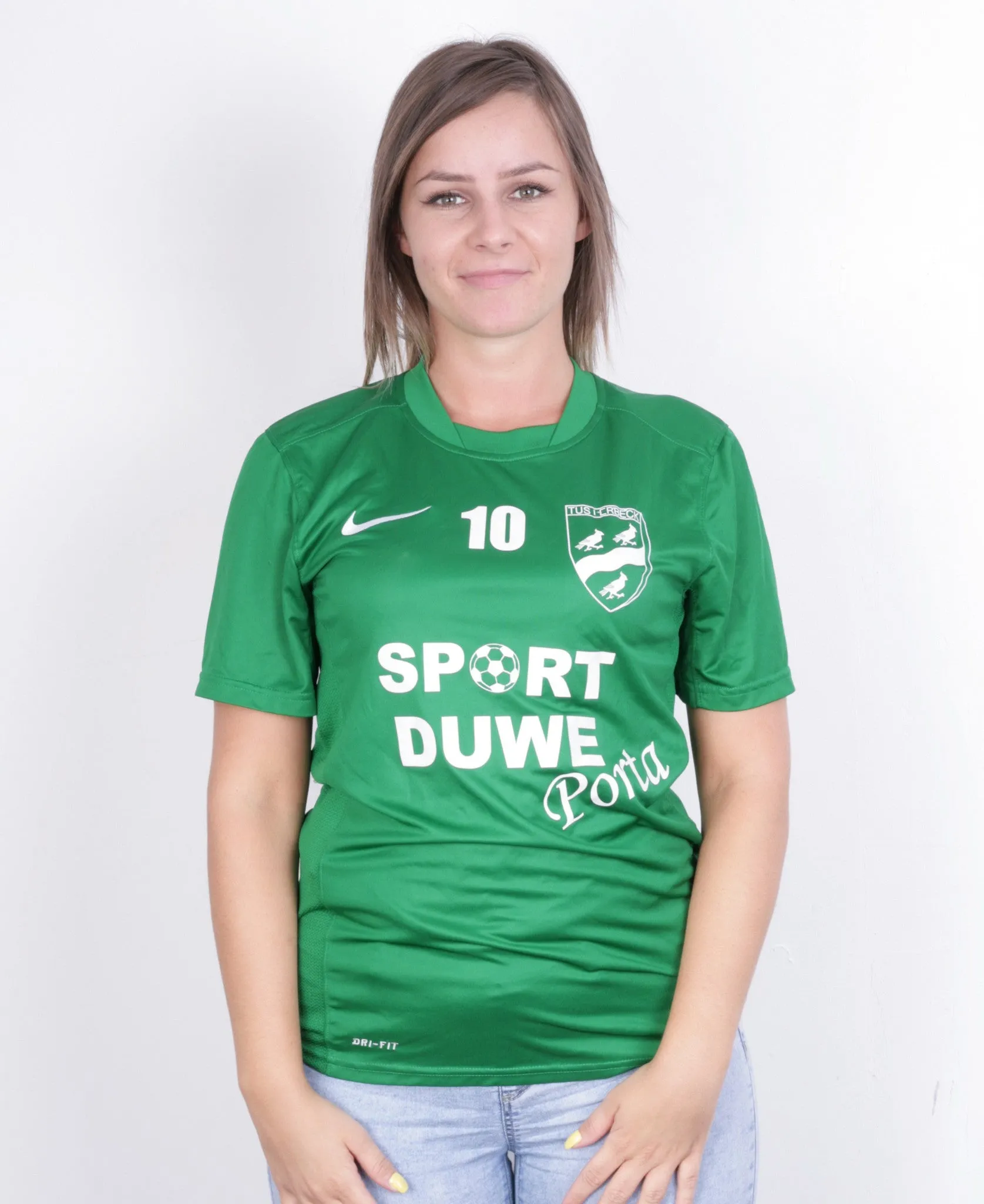 Nike Womens S Shirt Green Dri-Fit Sport Short Sleeve Football
