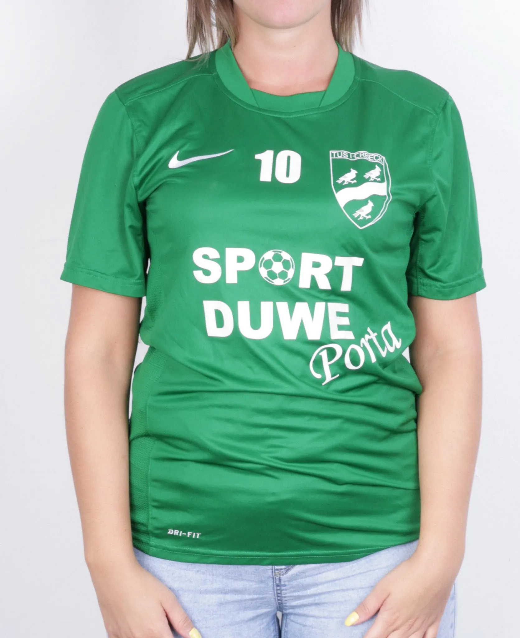 Nike Womens S Shirt Green Dri-Fit Sport Short Sleeve Football