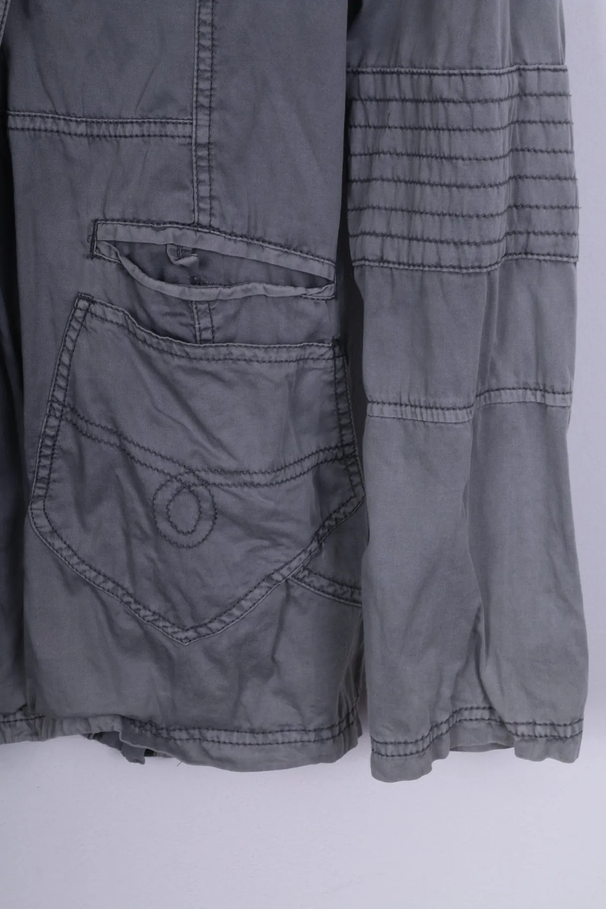 Object Womens M Lightweight Jacket Grey Single Breasted Cotton