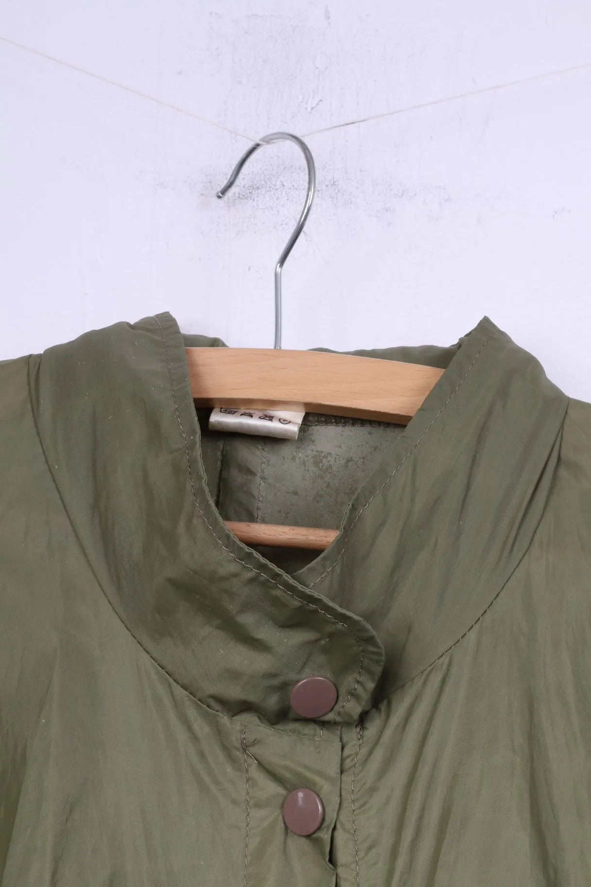 Ocean Womens S (L) Long Coat Green Snaps Hidden Hood Vintage Sas