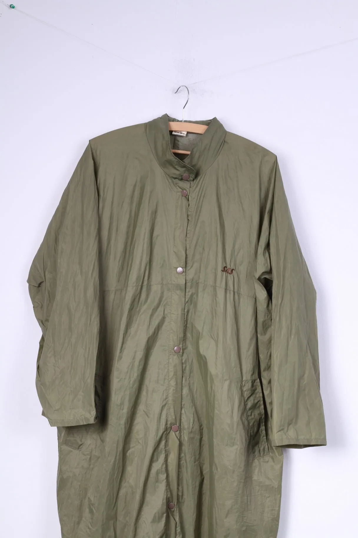Ocean Womens S (L) Long Coat Green Snaps Hidden Hood Vintage Sas