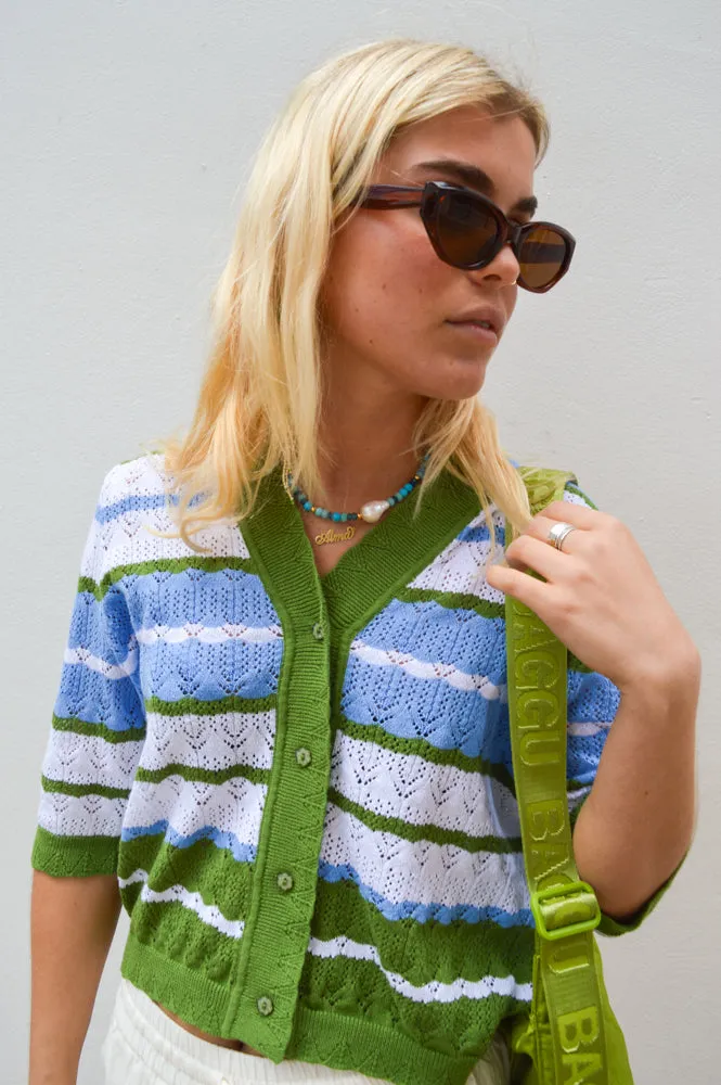 One Collective Pori Cedar Green Pointelle Cardigan