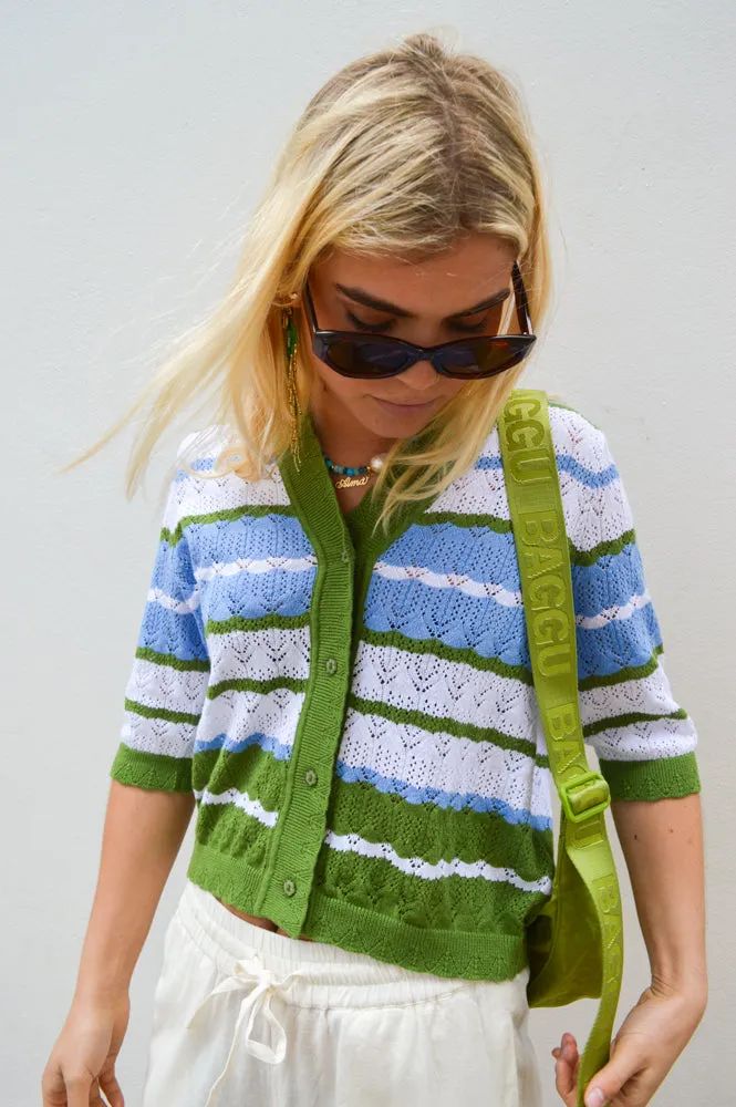 One Collective Pori Cedar Green Pointelle Cardigan