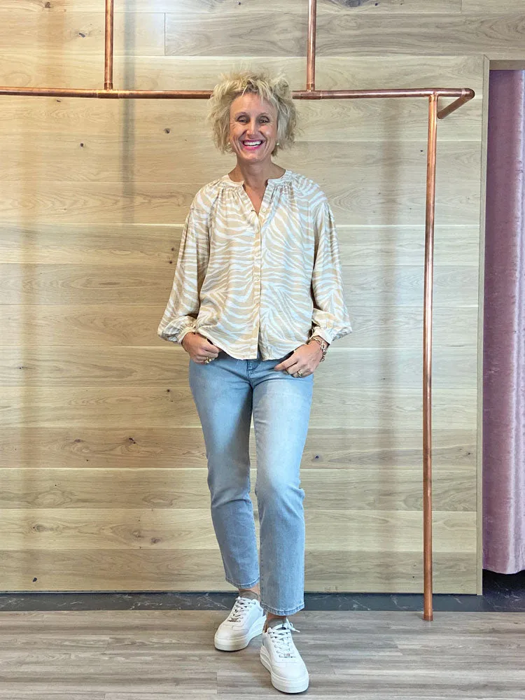 Oui Patterned Blouse Tan