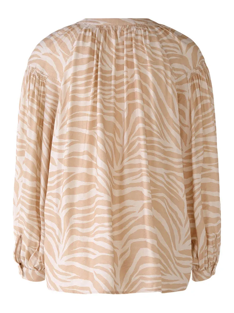 Oui Patterned Blouse Tan