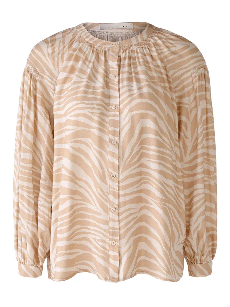 Oui Patterned Blouse Tan