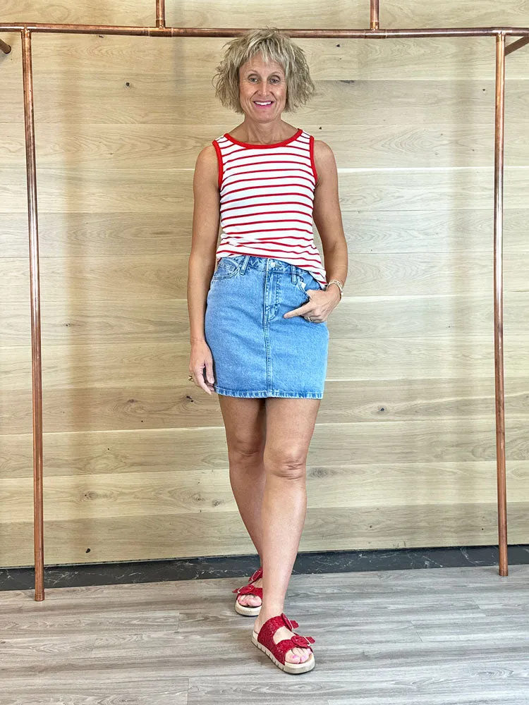 Oui Striped Vest Top Red & White