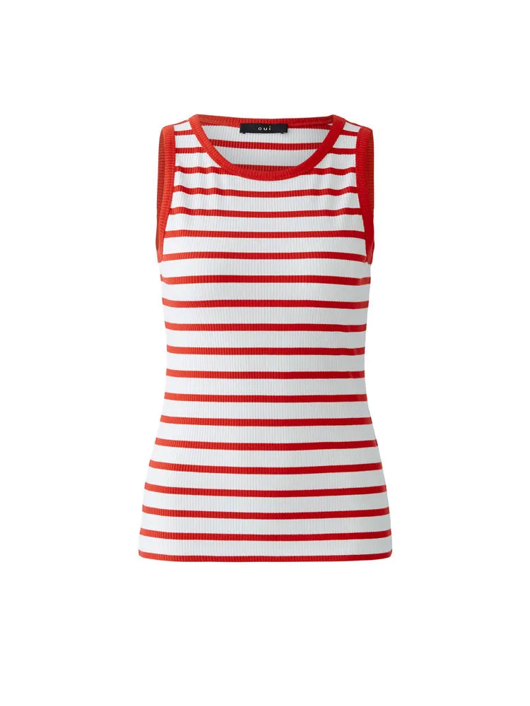 Oui Striped Vest Top Red & White