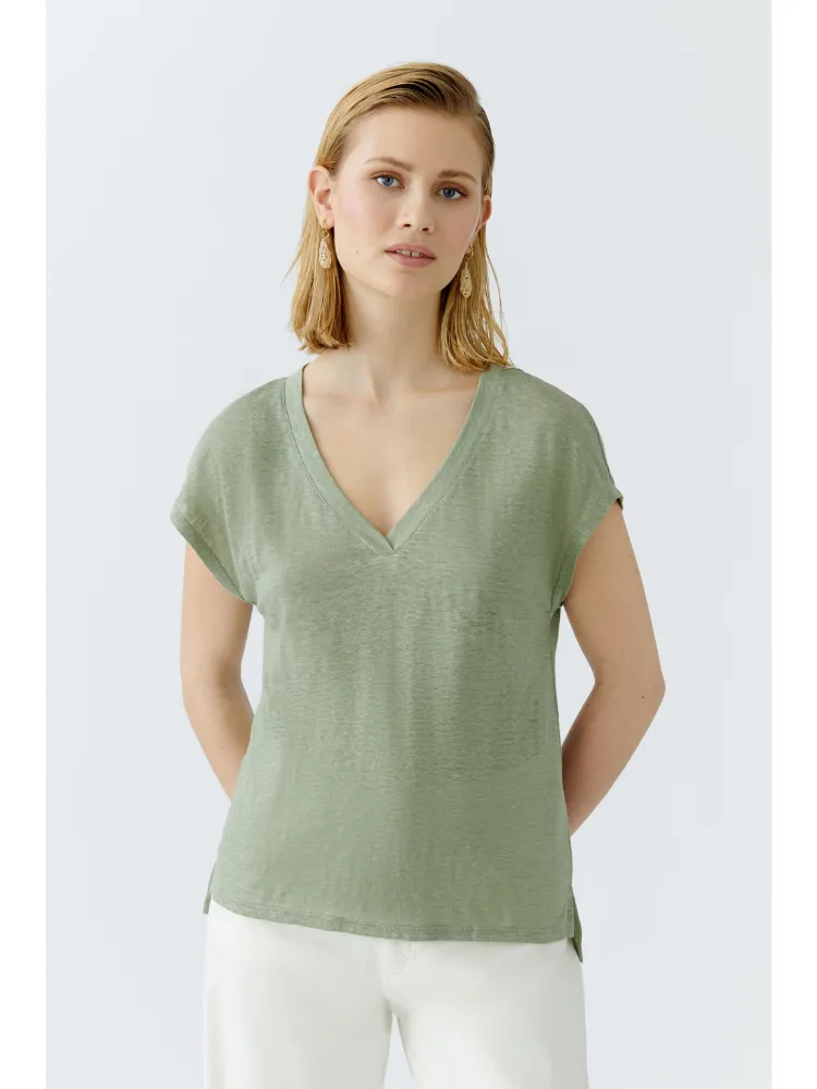 Oui V-Neck T-Shirt Sage