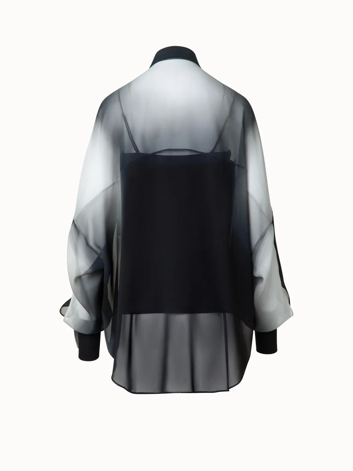 Oversize Blouse in Semi-Sheer Silk Georgette with Shadow Print Akris