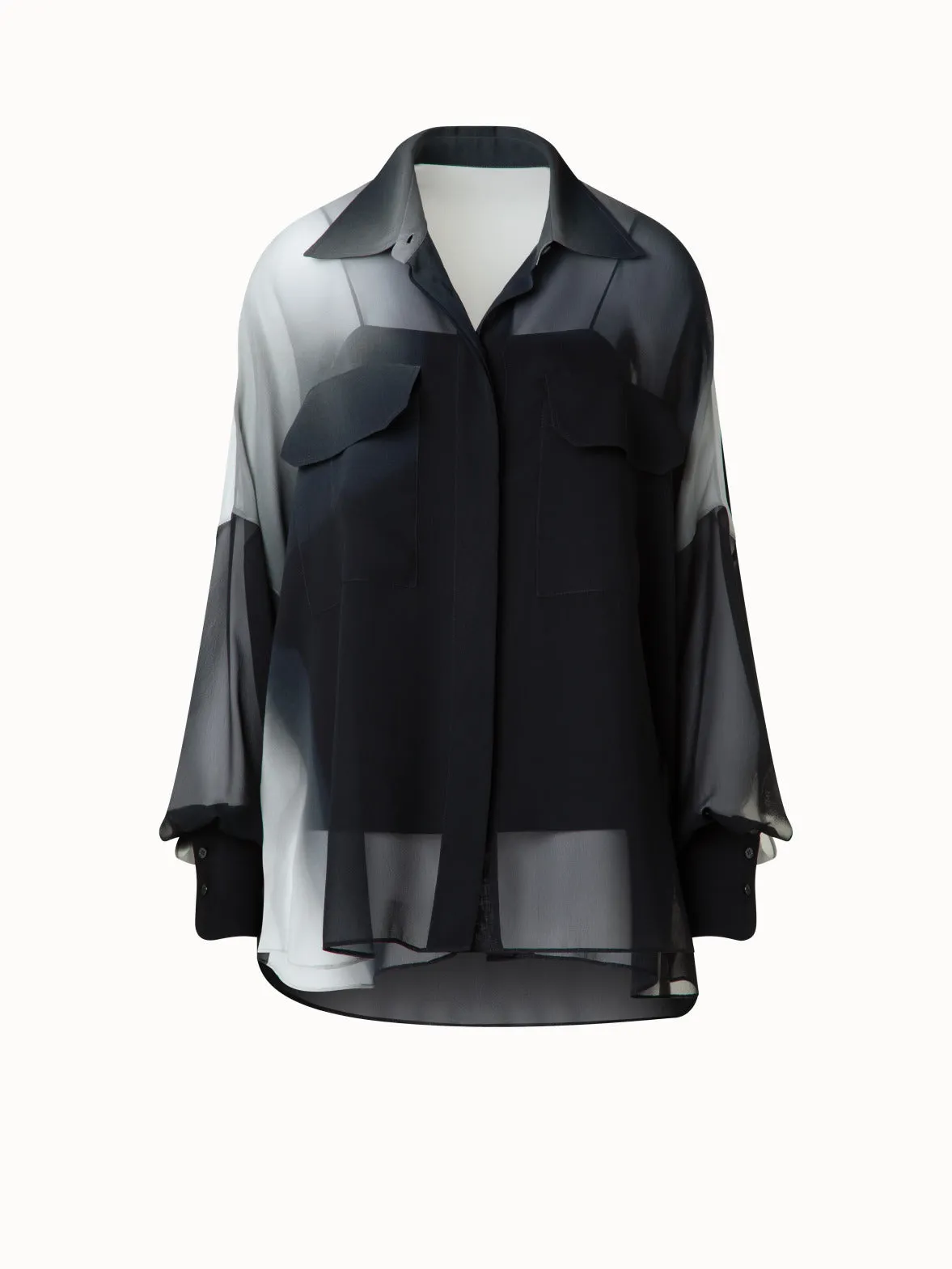 Oversize Blouse in Semi-Sheer Silk Georgette with Shadow Print Akris