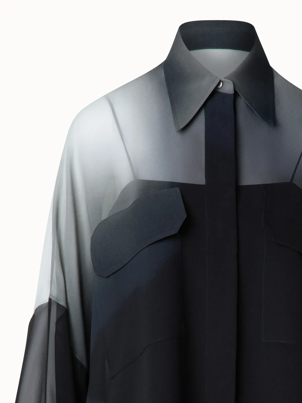 Oversize Blouse in Semi-Sheer Silk Georgette with Shadow Print Akris