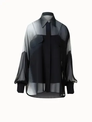 Oversize Blouse in Semi-Sheer Silk Georgette with Shadow Print Akris