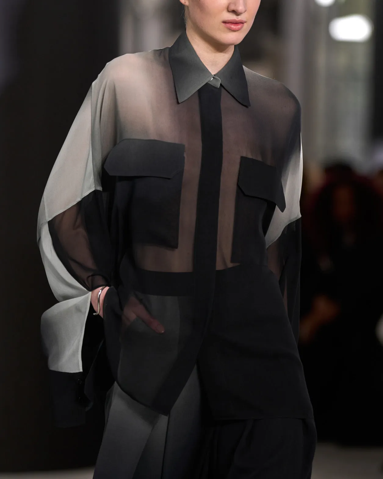 Oversize Blouse in Semi-Sheer Silk Georgette with Shadow Print Akris