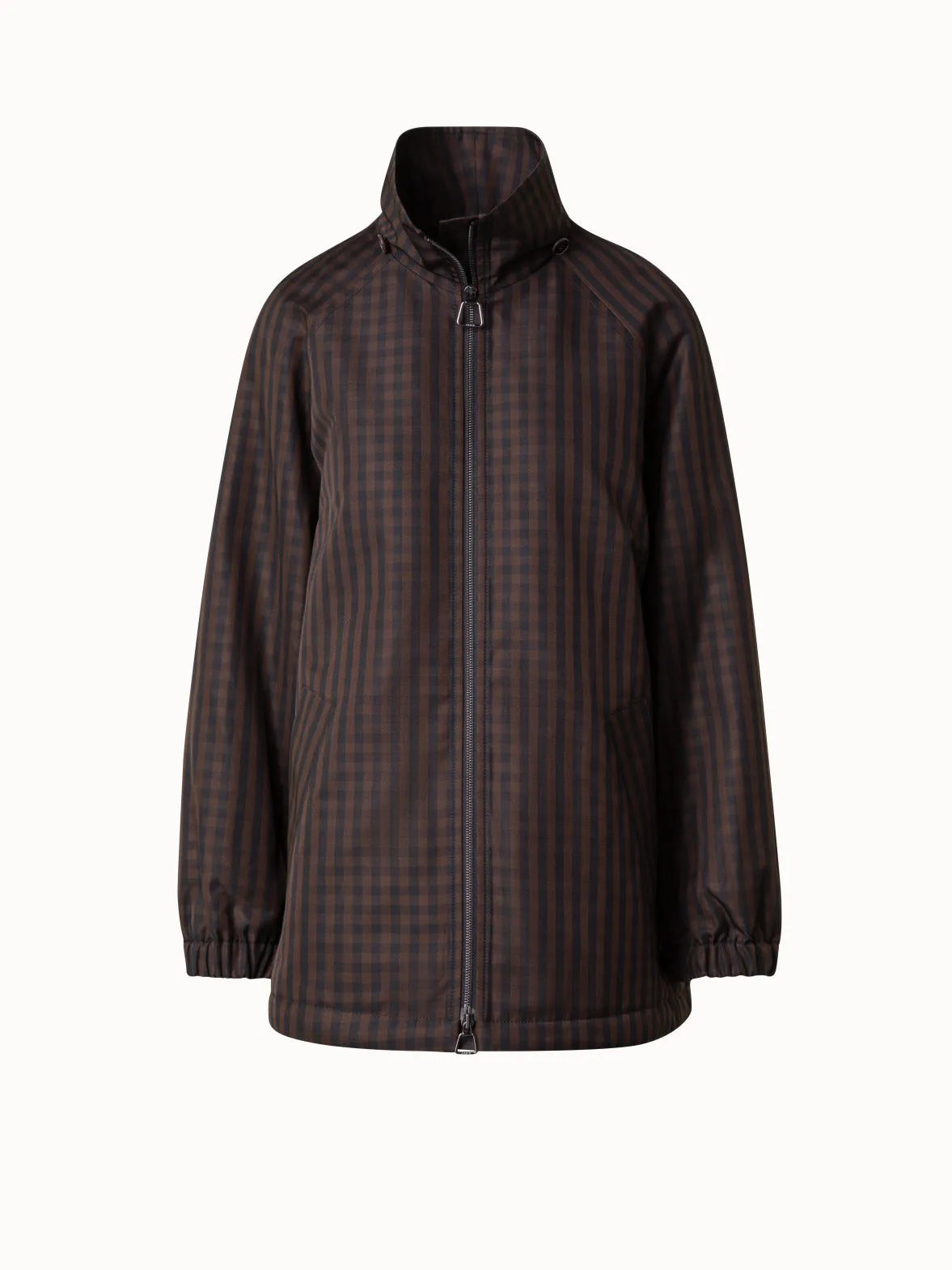 Oversize Silk Parka with Vichy Check Akris