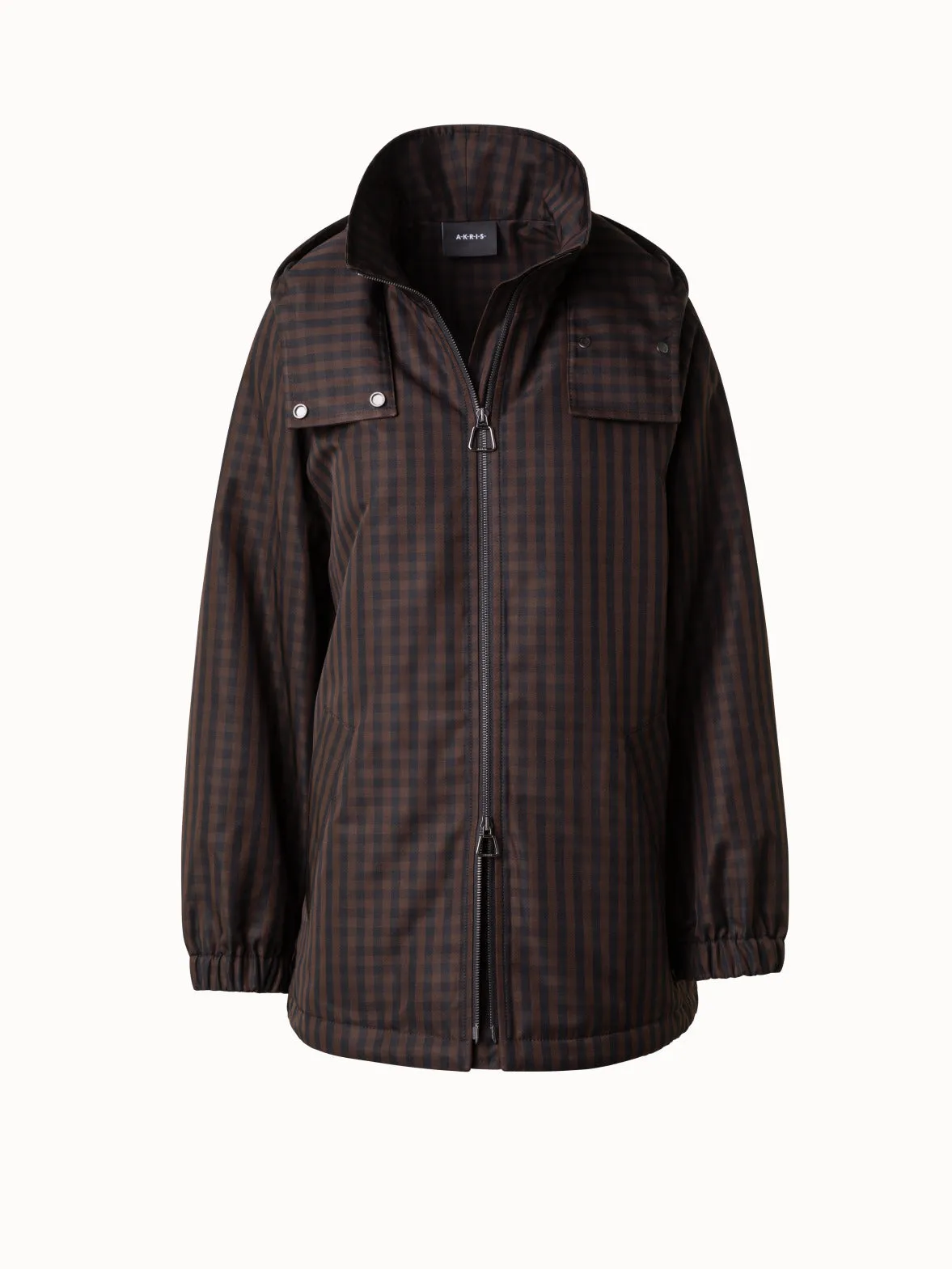 Oversize Silk Parka with Vichy Check Akris