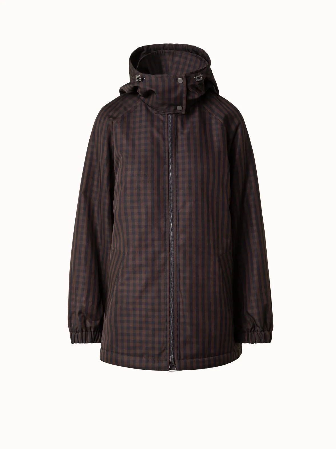 Oversize Silk Parka with Vichy Check Akris