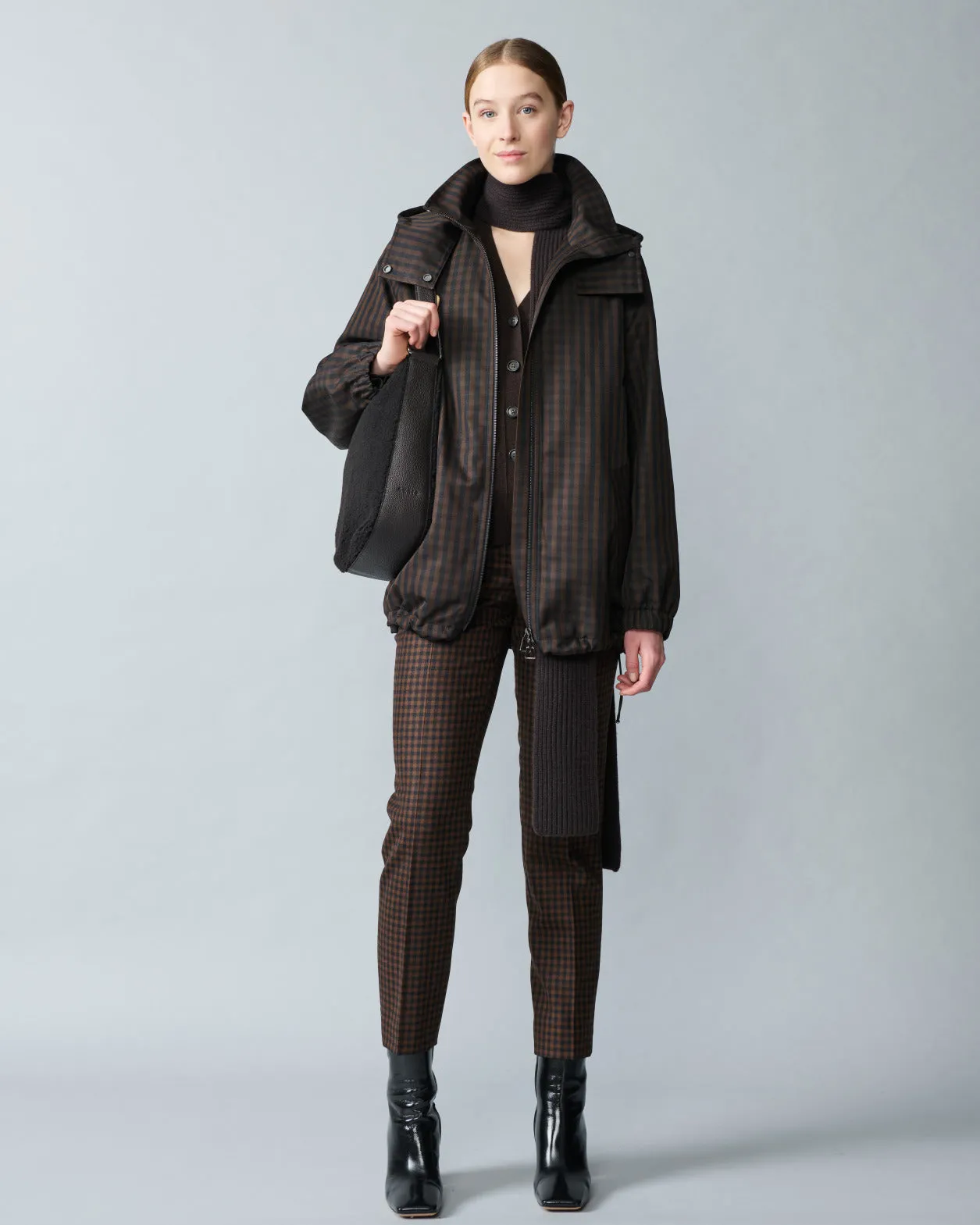 Oversize Silk Parka with Vichy Check Akris