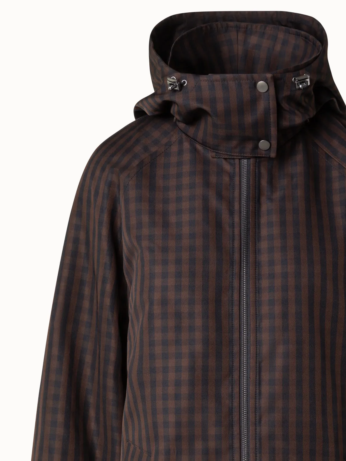 Oversize Silk Parka with Vichy Check Akris