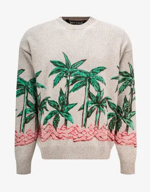 Palm Angels Cream Palms Row Printed Sweater