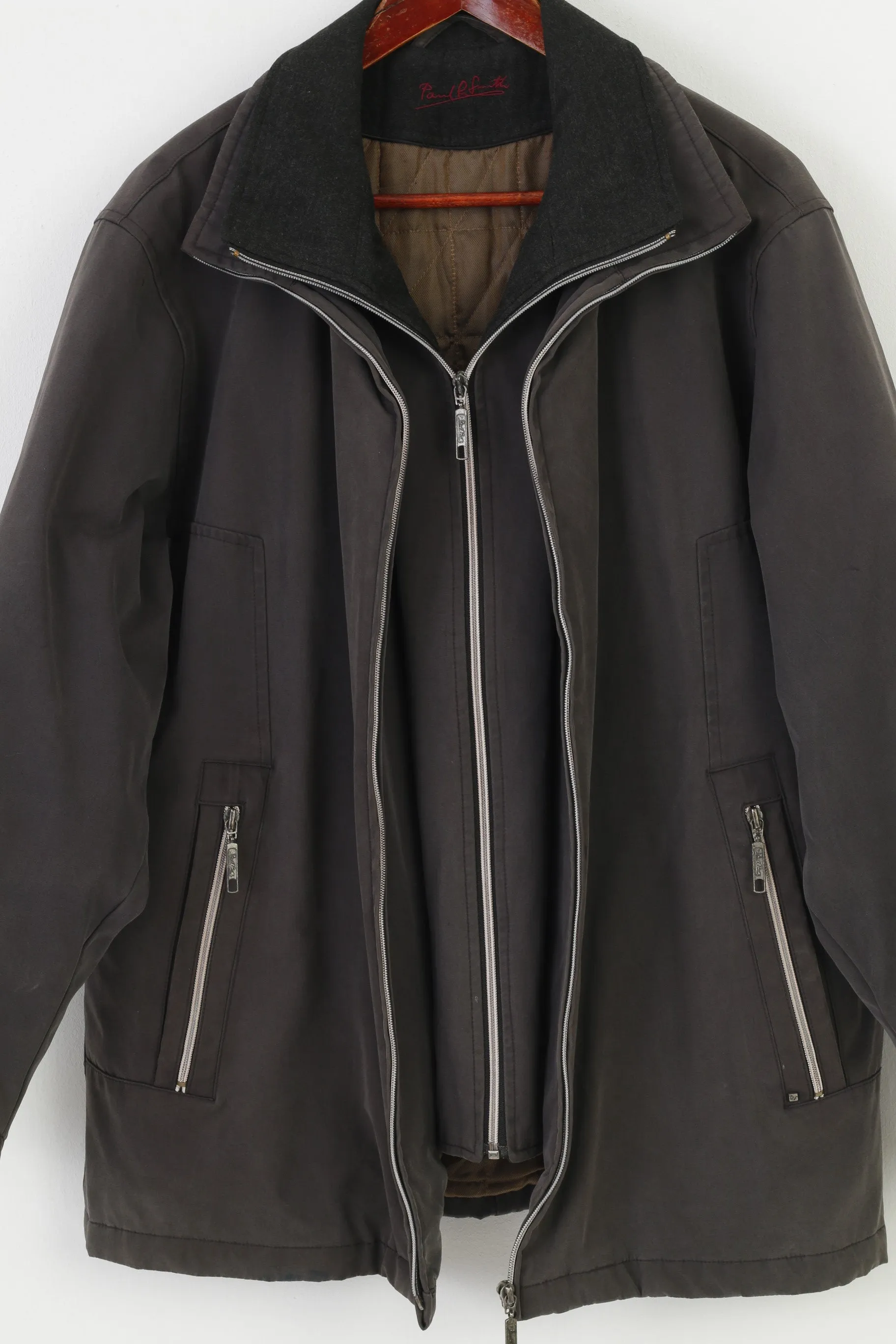 Paul R.Smith Men 27 XL Jacket Charcoal Harrington Full Double Zipper Padded Top