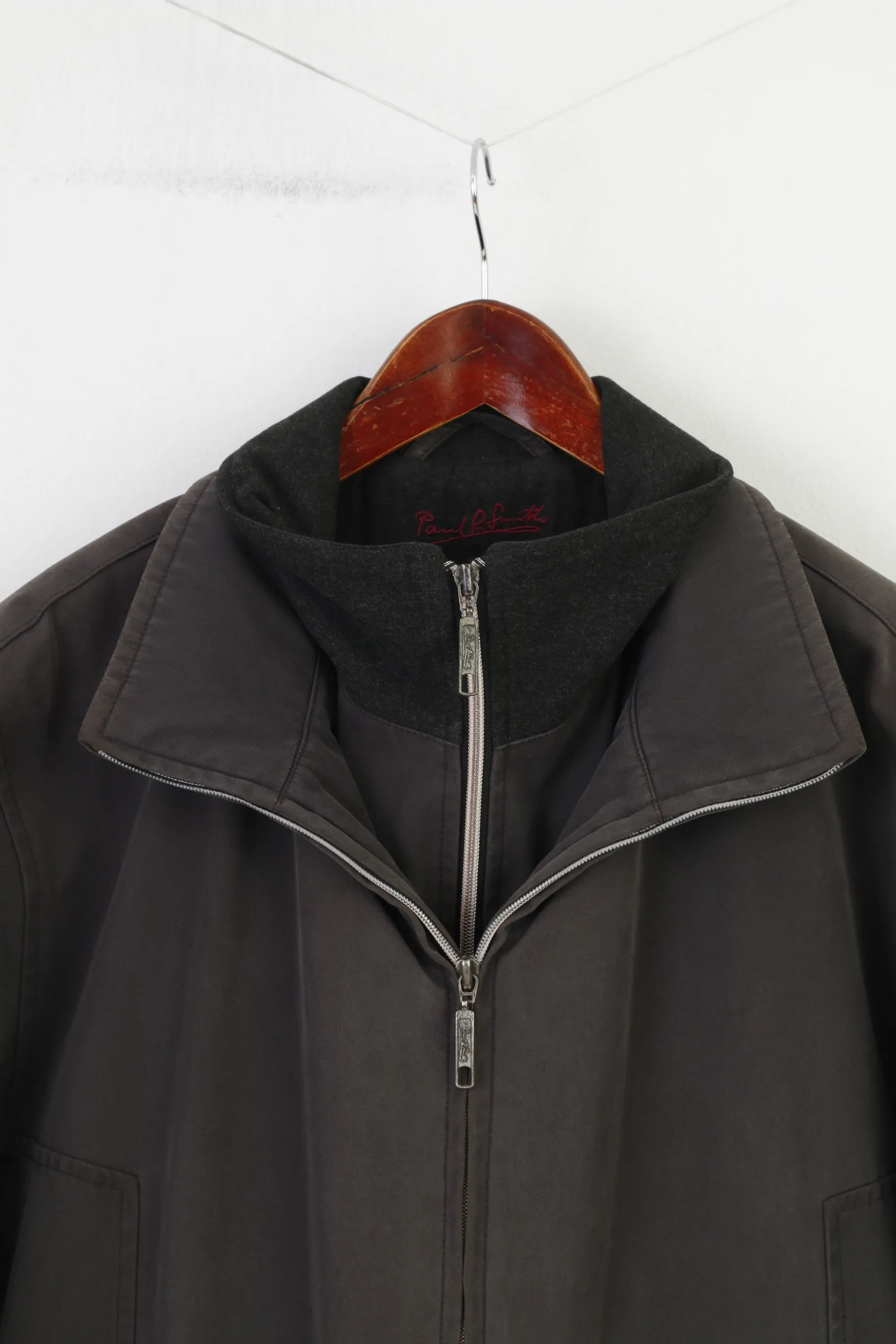 Paul R.Smith Men 27 XL Jacket Charcoal Harrington Full Double Zipper Padded Top