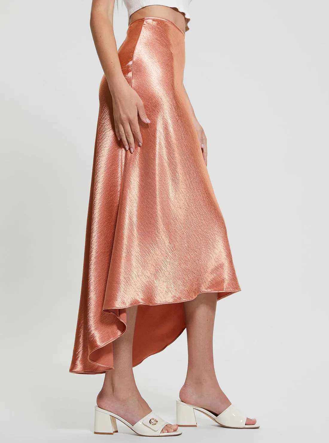 Pink Lilya Satin Midi Skirt Guess