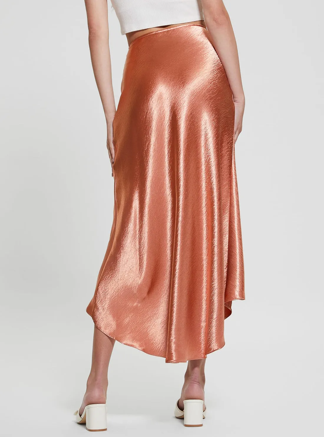 Pink Lilya Satin Midi Skirt Guess