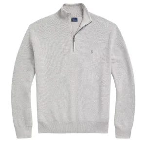 Polo Ralph Lauren Mesh-Knit Cotton Quarter-Zip Jumper Andover Heather