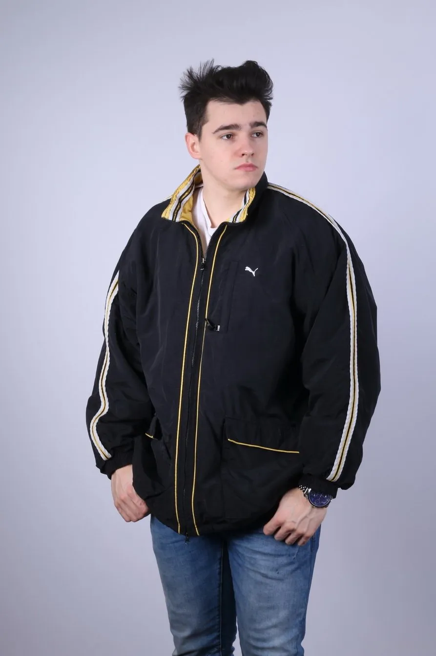 Puma Men XXL Jacket Black Nylon Waterproof Padded Full Zipper Casual Top