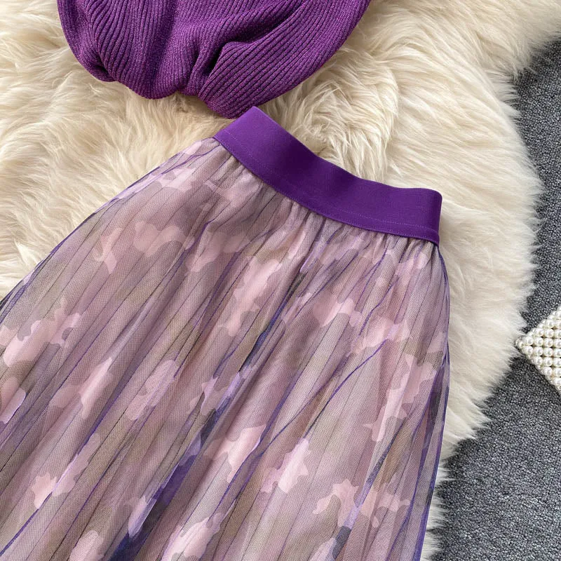 Purple High Waist Gauze Skirt Set Anna Kay Co