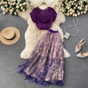 Purple High Waist Gauze Skirt Set Anna Kay Co