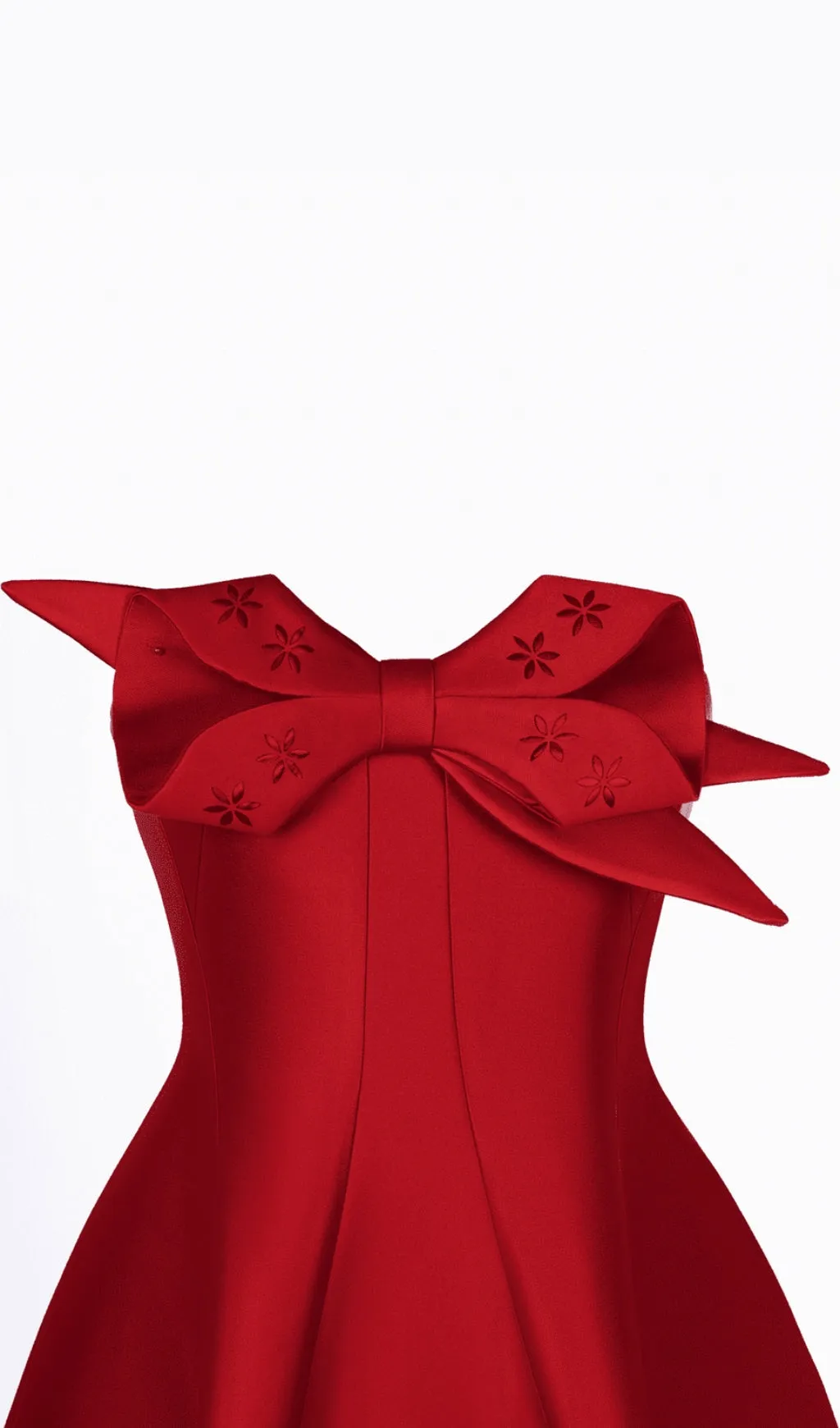 RED FLARED SEMI-HEART NECK TAFFETA MIDI DRESS Gloria Lanvin