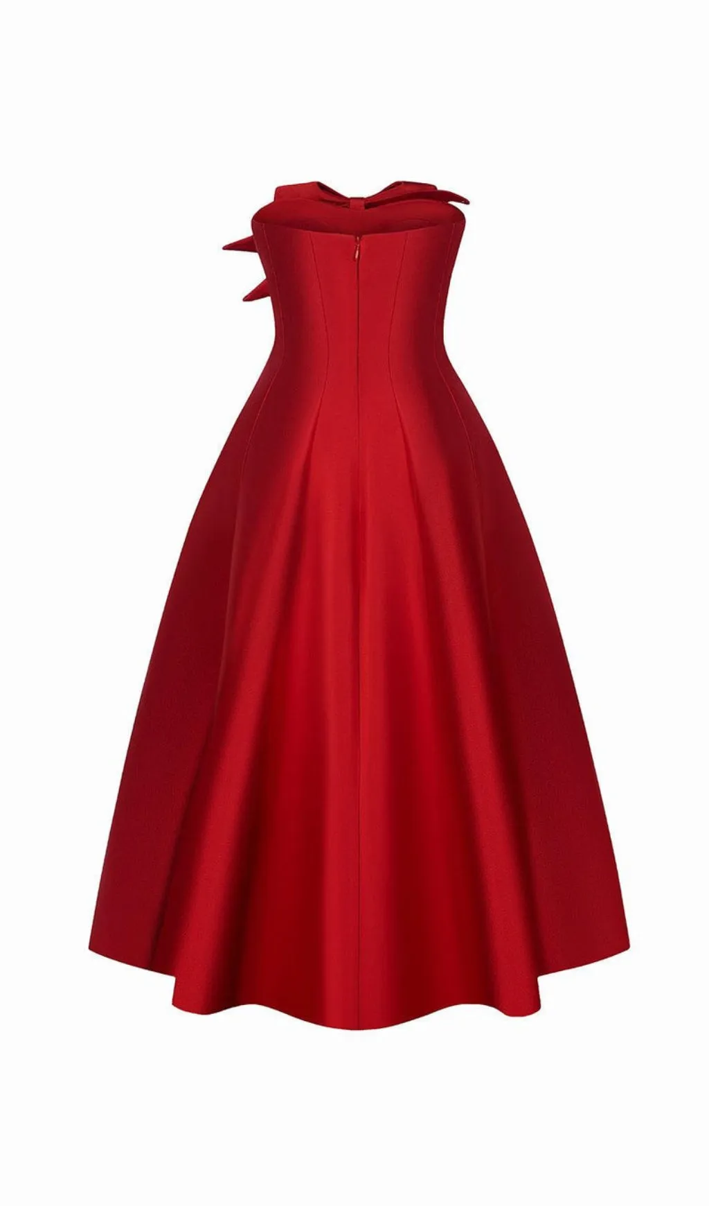 RED FLARED SEMI-HEART NECK TAFFETA MIDI DRESS Gloria Lanvin