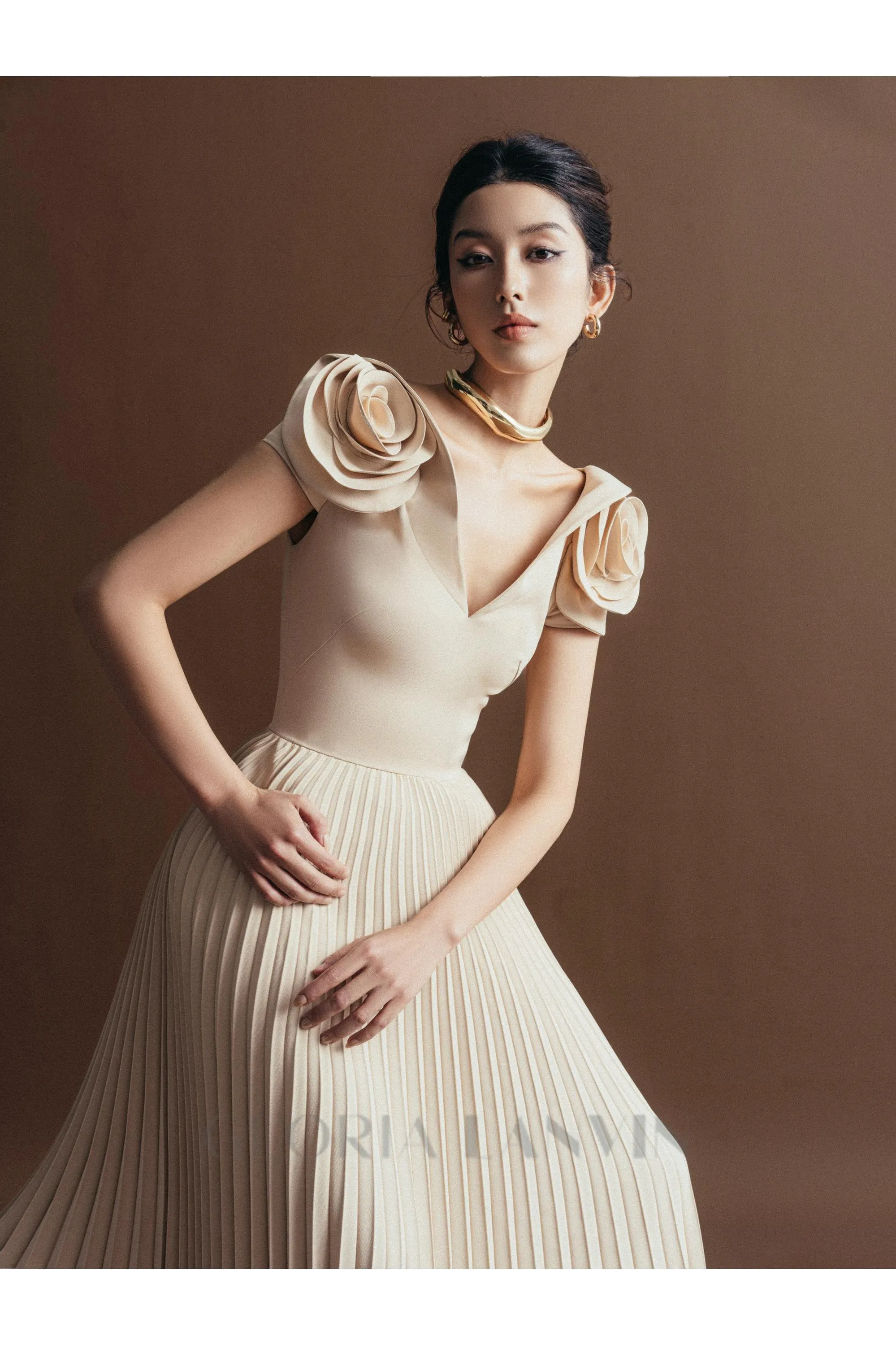 rhapsody floral embellished pleated midi dress Gloria Lanvin