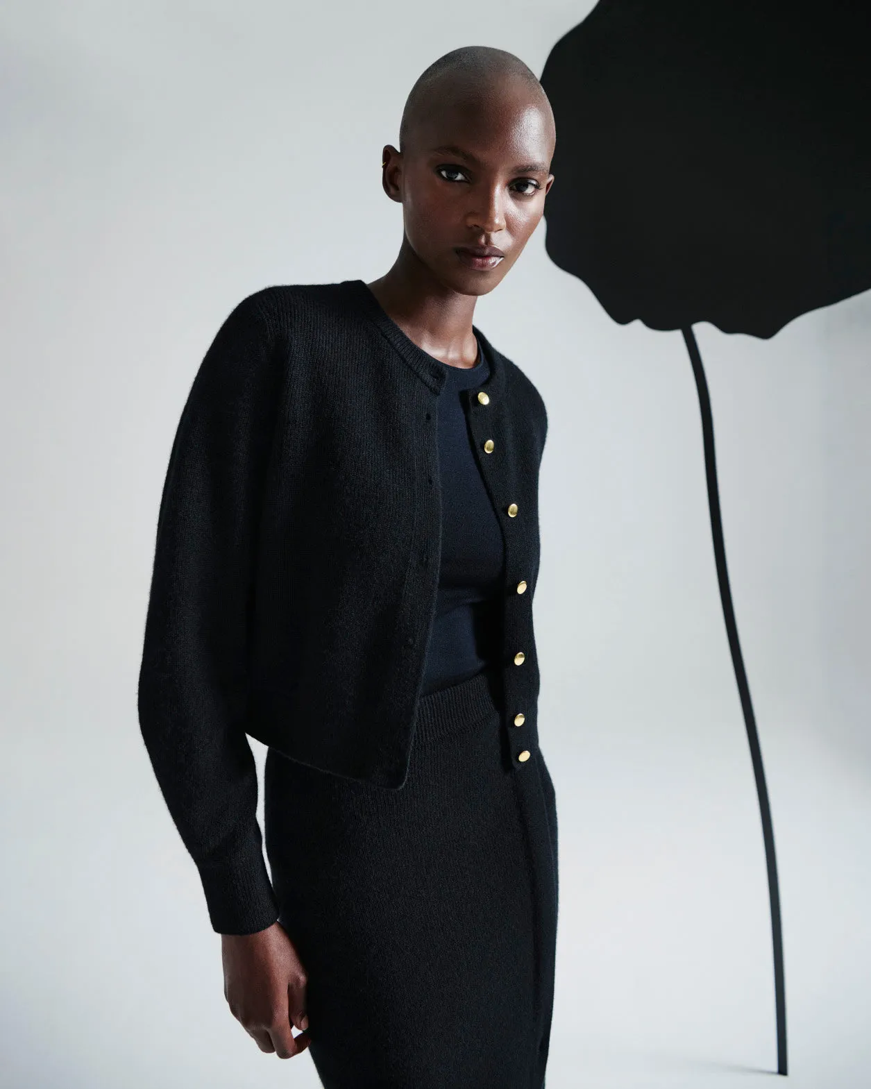 Ribbed Cashmere Cardigan with Gold Buttons Akris