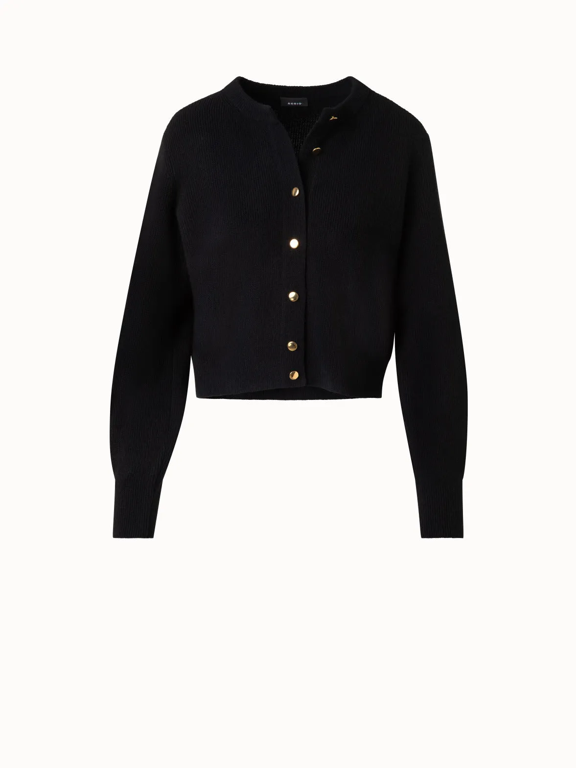 Ribbed Cashmere Cardigan with Gold Buttons Akris