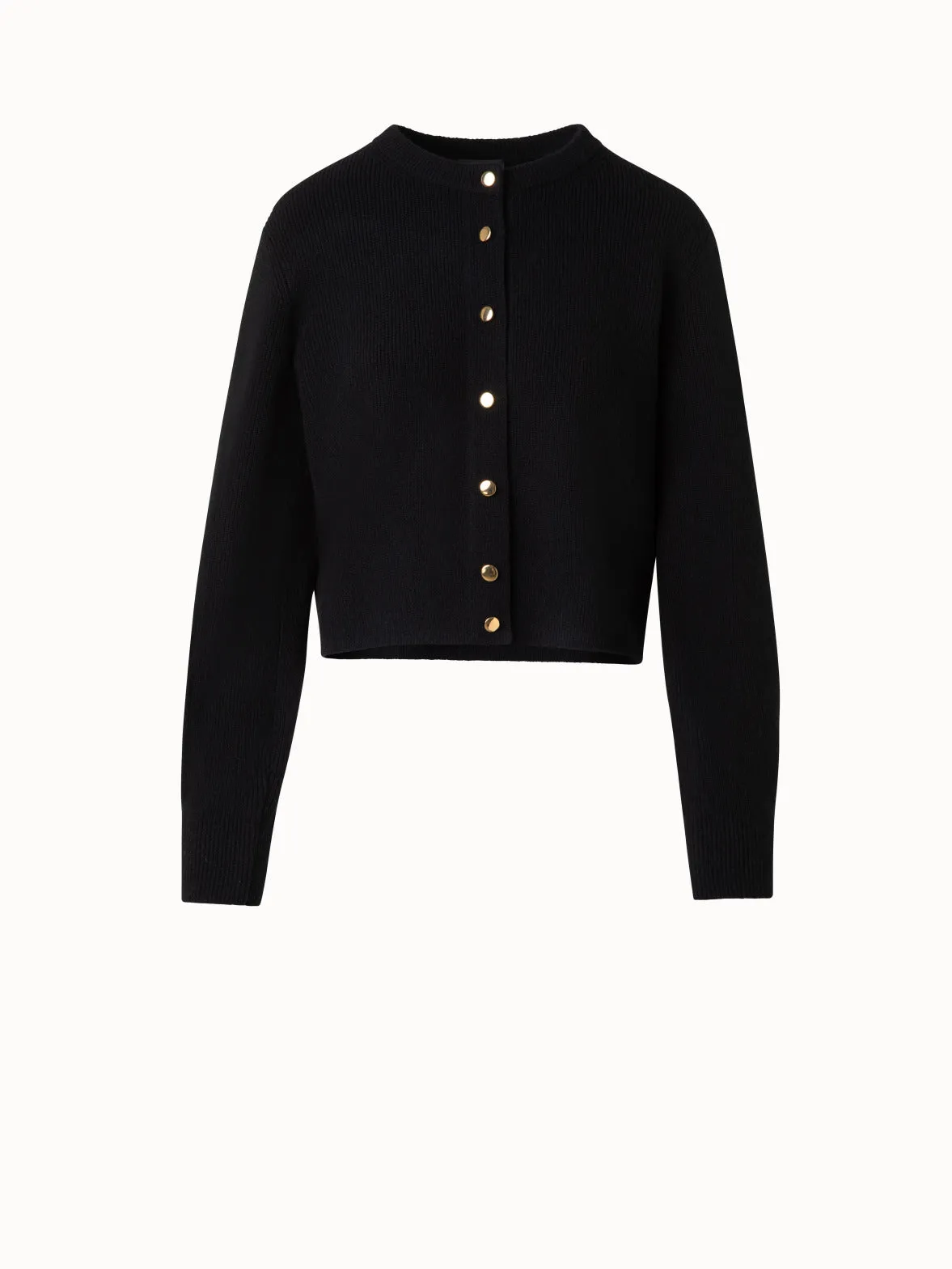 Ribbed Cashmere Cardigan with Gold Buttons Akris