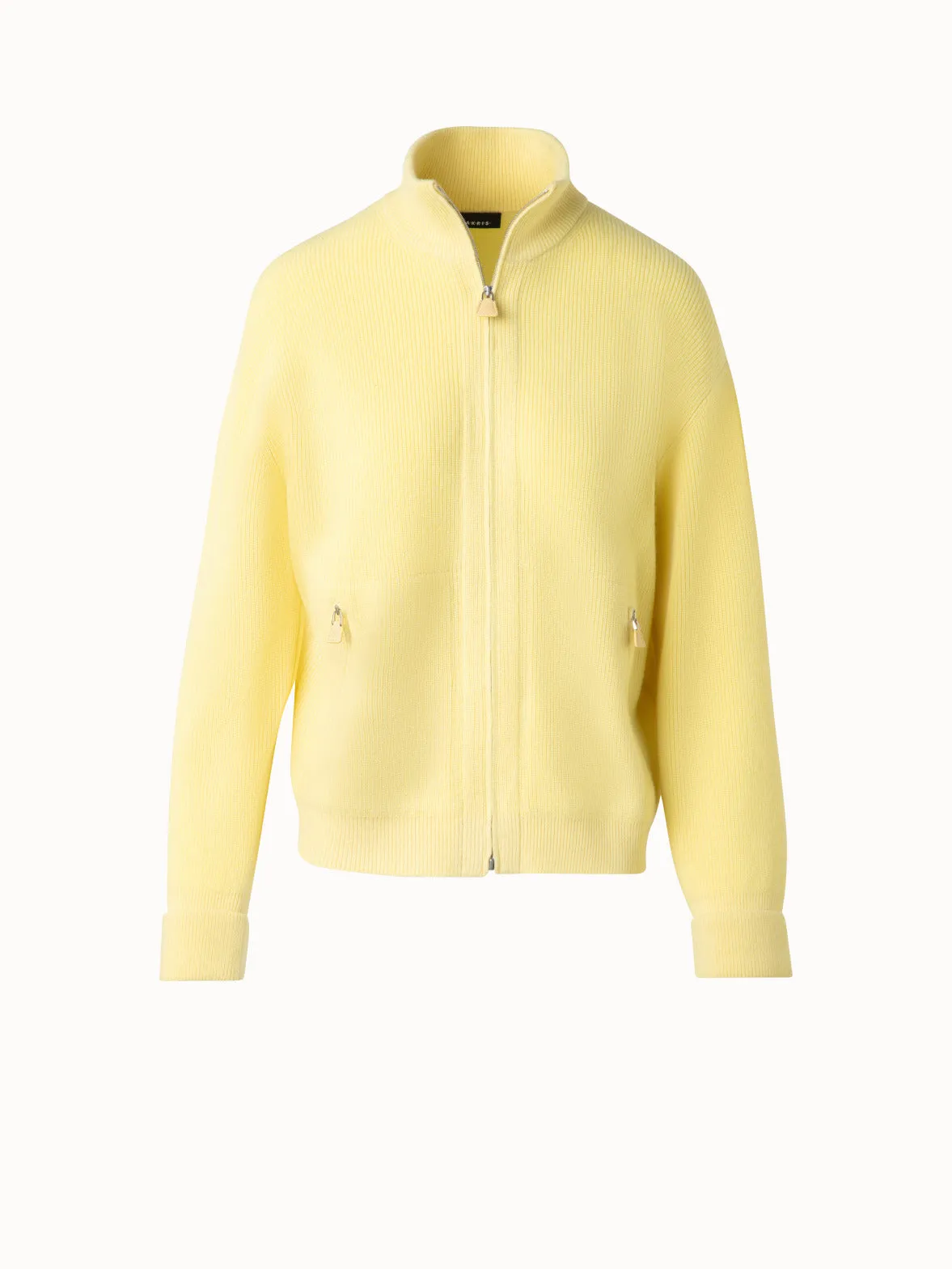 Ribbed Zip Cardigan in Cashmere Knit Akris