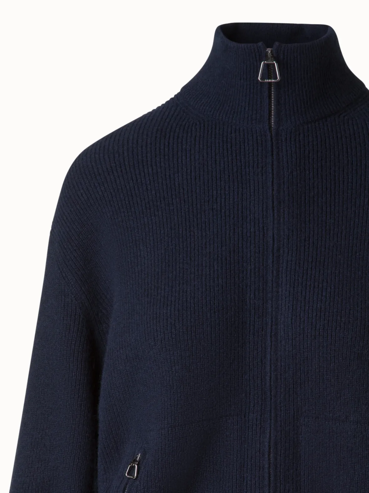 Ribbed Zip Cardigan in Cashmere Knit Akris