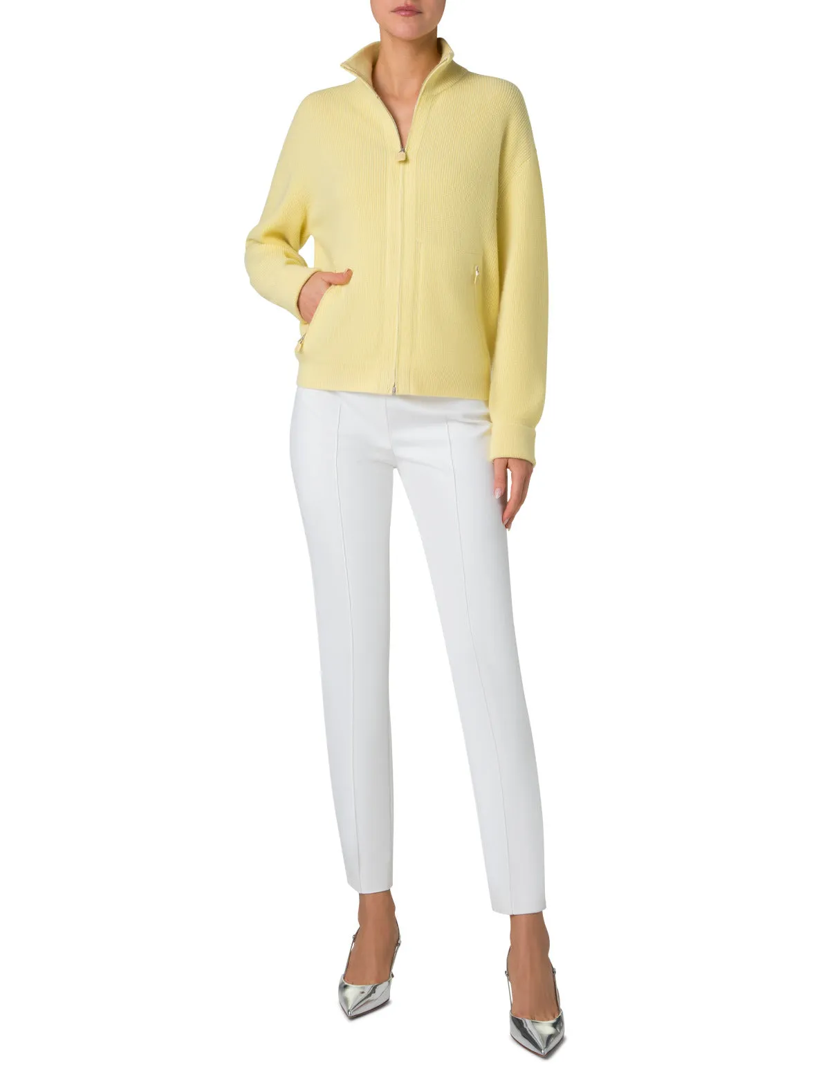 Ribbed Zip Cardigan in Cashmere Knit Akris