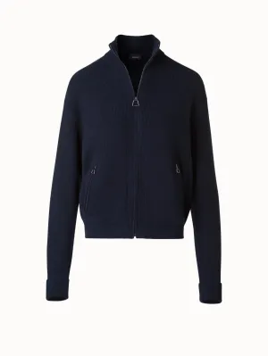 Ribbed Zip Cardigan in Cashmere Knit Akris