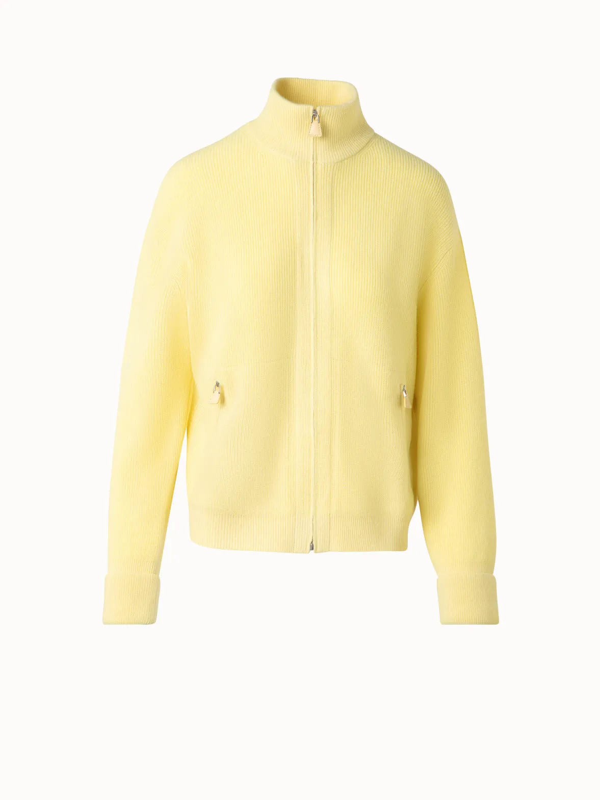 Ribbed Zip Cardigan in Cashmere Knit Akris